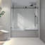 6076 noir mat sans cadre, une porte de douche fixe et une porte décalée, grandes poulies en acier inoxydable de 70 mm avec fonction de fermeture en douceur réglable, nettoyage facile, poignée anti-déflagrante-119869763