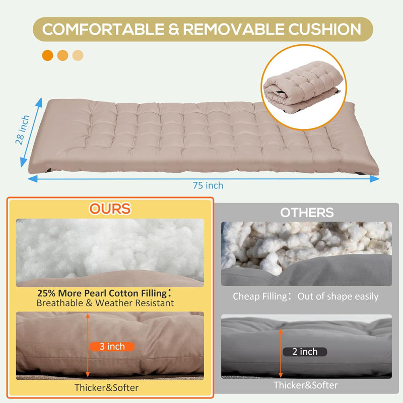 Lits de camping pliants avec coussin et matelas épais, Crème, crème