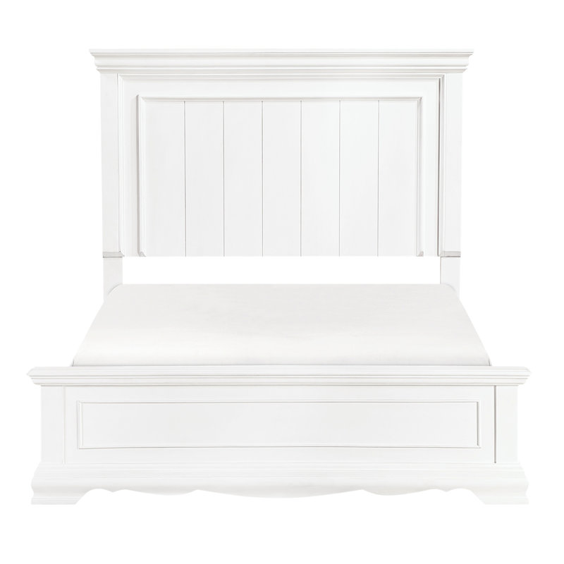 Structure de lit grand format au fini blanc, superbe design à panneaux, tête de lit et meubles de chambre à coucher, sommier requis avec élégance