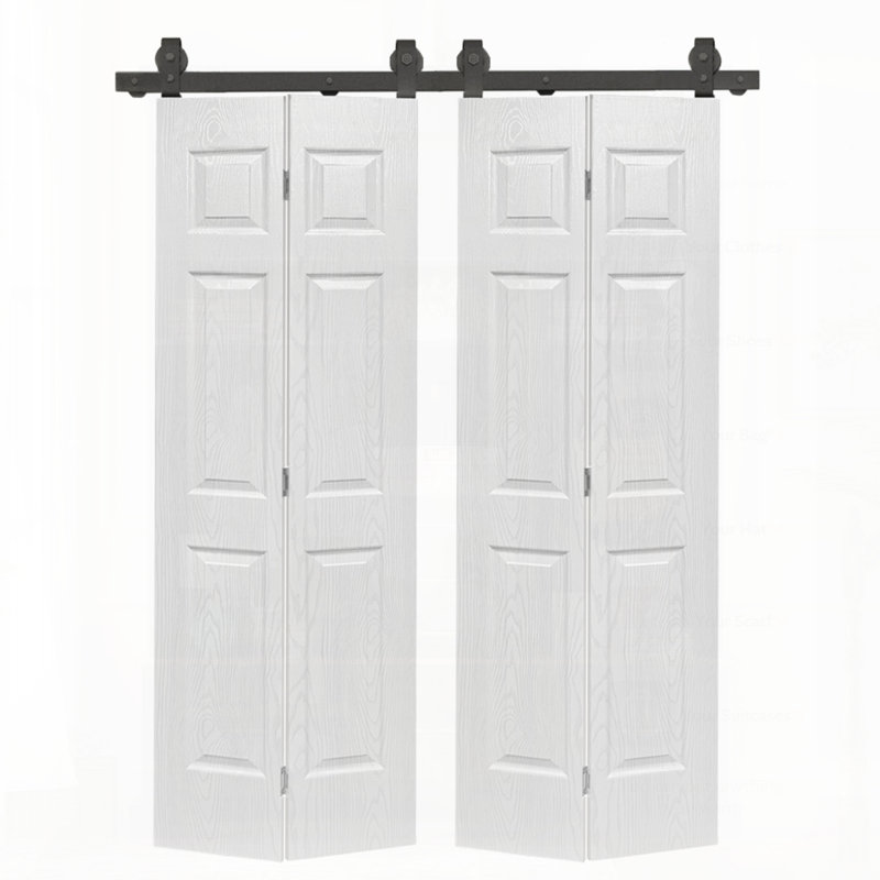 Porte double pliante en panneau de fibres à densité moyenne à 6 panneaux avec panneau creux en chêne blanc avec trousse de quincaillerie facile à installer
