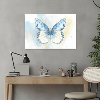Blue Watercolor Butterfly Delicate Elegant Ethereal Butterfly Nature Spring Wall Art Print 1 Piece Wrapped Canvas Wall Art