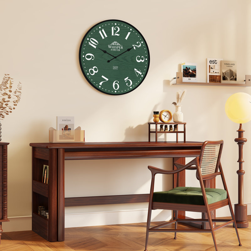 Horloge murale 24 '' Silent Decor, horloge murale en bois pour le salon, la chambre à coucher, le bureau, Vert