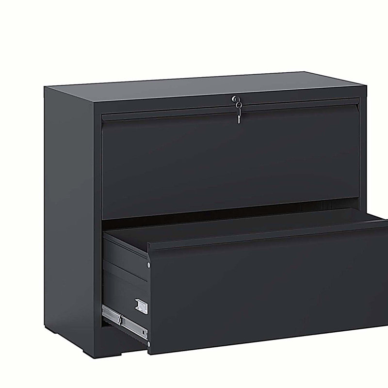 Lateral Metal File Cabinet 2 Drawer, Filing Cabinet with Lock, Black