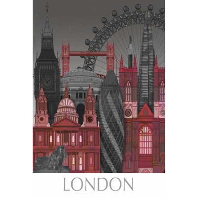 London Elevations By Night Red 1 Piece Wrapped Canvas Wall Art