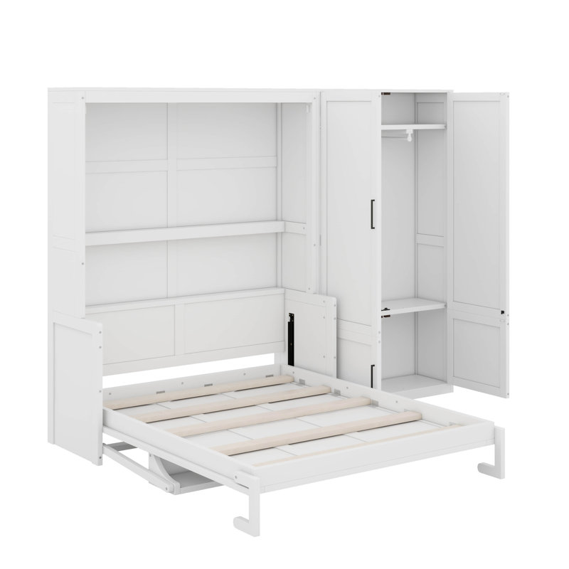 Grand lit escamotable mural avec placard, Blanc