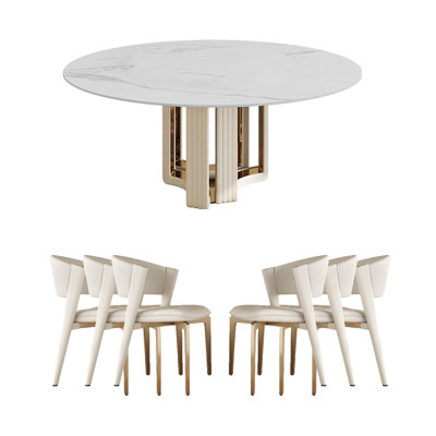 Nordic Style Light Luxury Rock Plate Round Table 8 - Person Pedestal Dining Set