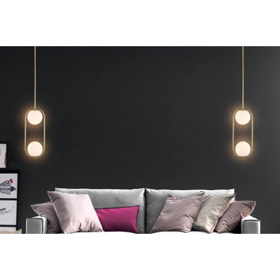  Luminaire suspendu moderne, lustre en métal doré, abat-jour boule en verre blanc laiteux, pour la salle à manger de cuisine (2p)