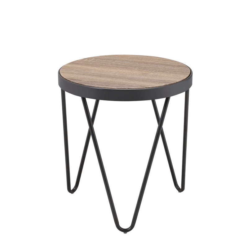 Table de bout ronde de style industriel avec pieds en métal en forme de V, durable et élégante pour les salons modernes