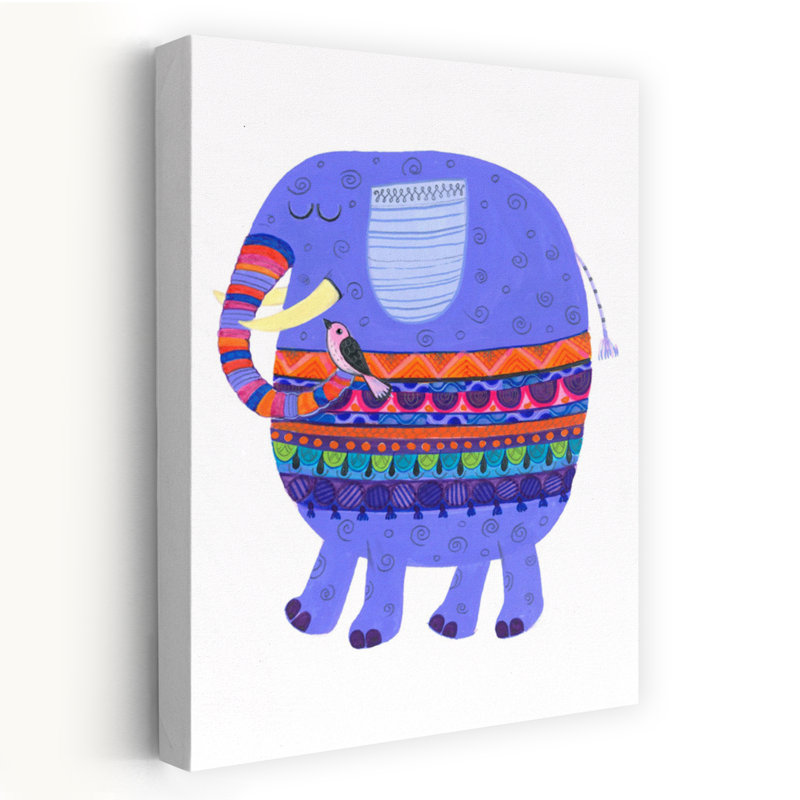 The Stripy Elephant Colorful Peaceful Serene Bird Elephant Wall Art Print, 152.4cm H x 101.6cm W