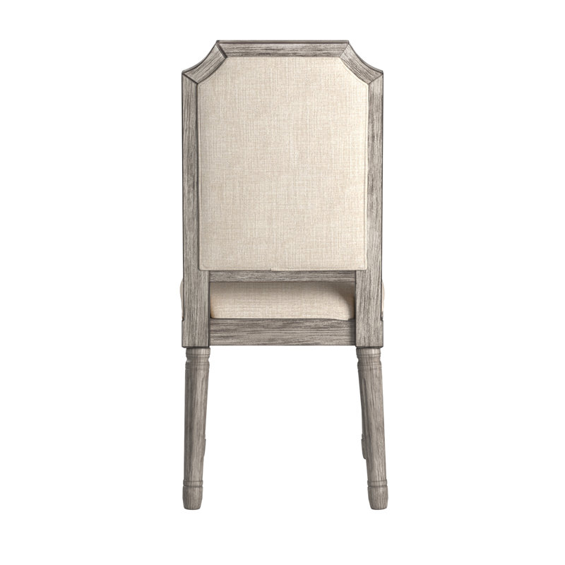 Hildemar 20.5'' H Linen Upholstered Side Chair, Beige, Antique Gray Oak