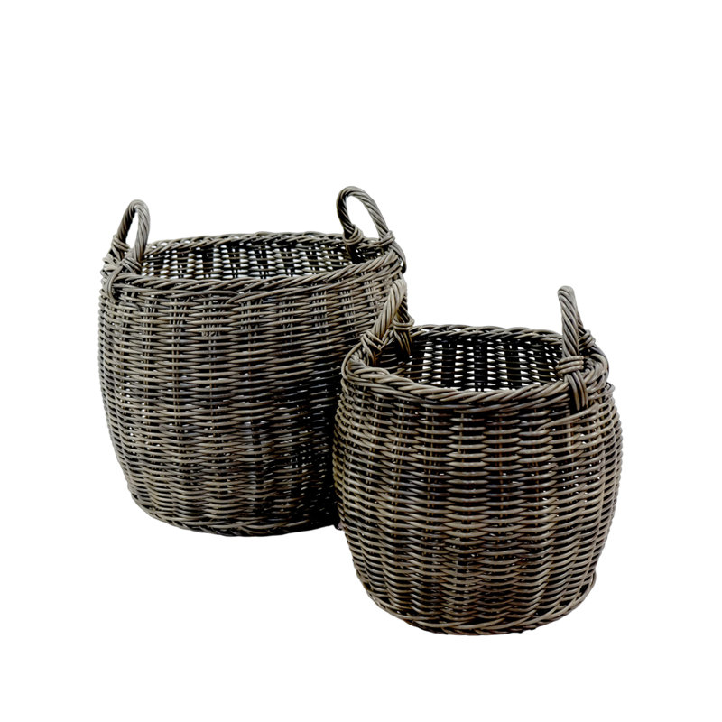 Ensemble de 2 paniers à linge empilables en osier tissé à la main avec poignées
