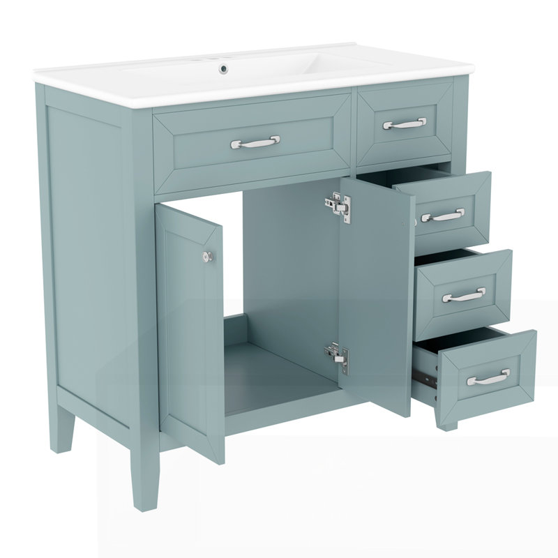 Meuble-lavabo 36 po avec lavabo, Vert, Argent argent