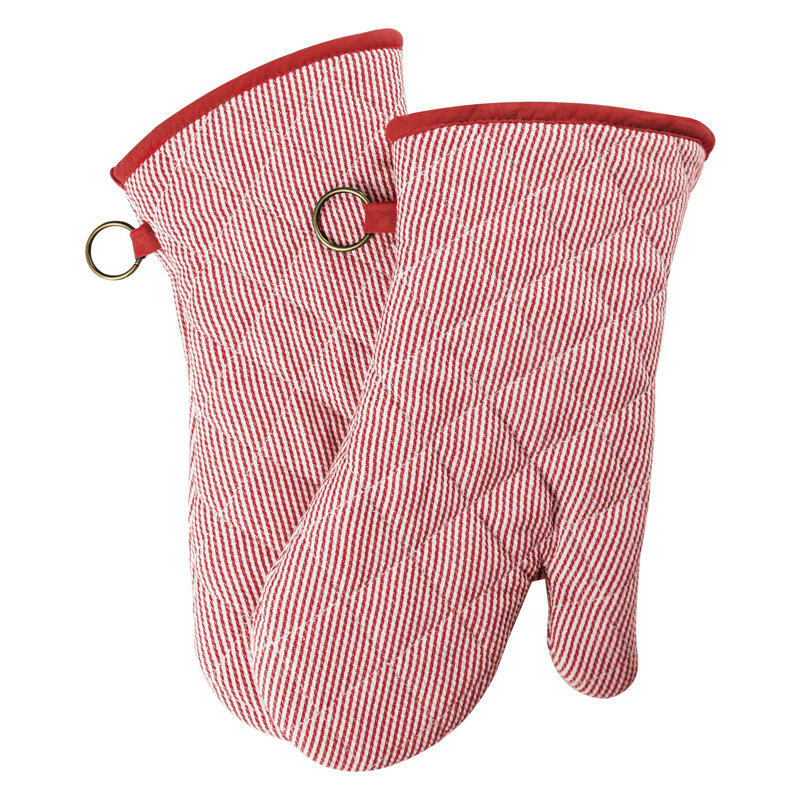 1 Pair Yarn Dyed Oven Mitts, Red