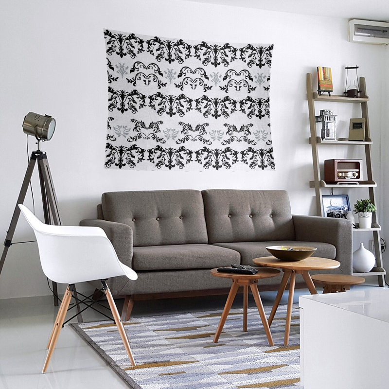 Tapisserie baroque en microfibre Oakland Football, H 68 po x l 80 po, Blanc / noir / gris