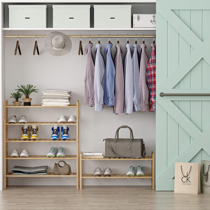 Range-chaussures à 5 niveaux en bambou - Organisateur empilable et autoportant pour vestibule ou garde-robe