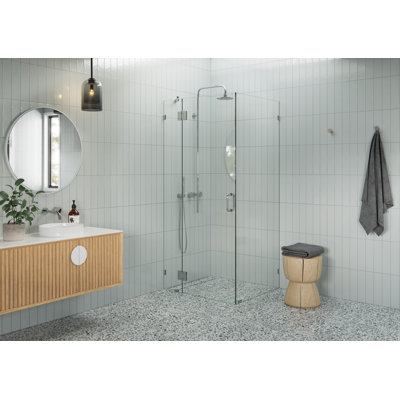 Halo 35 in. x 33 in. x 78 in. 90-degree Fully Frameless Glass Hinged Shower Enclosure