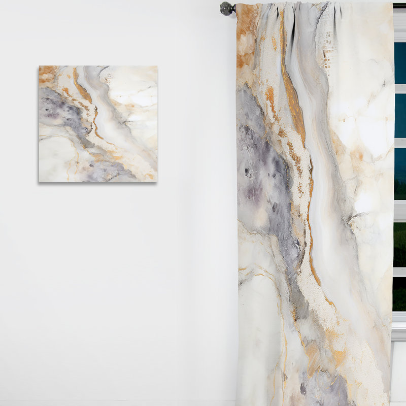 Beige And Gold Stone Geode Scenery Minimalism I - Stone Geode Blackout Curtain - 1 Panel, 52" W x 90" L