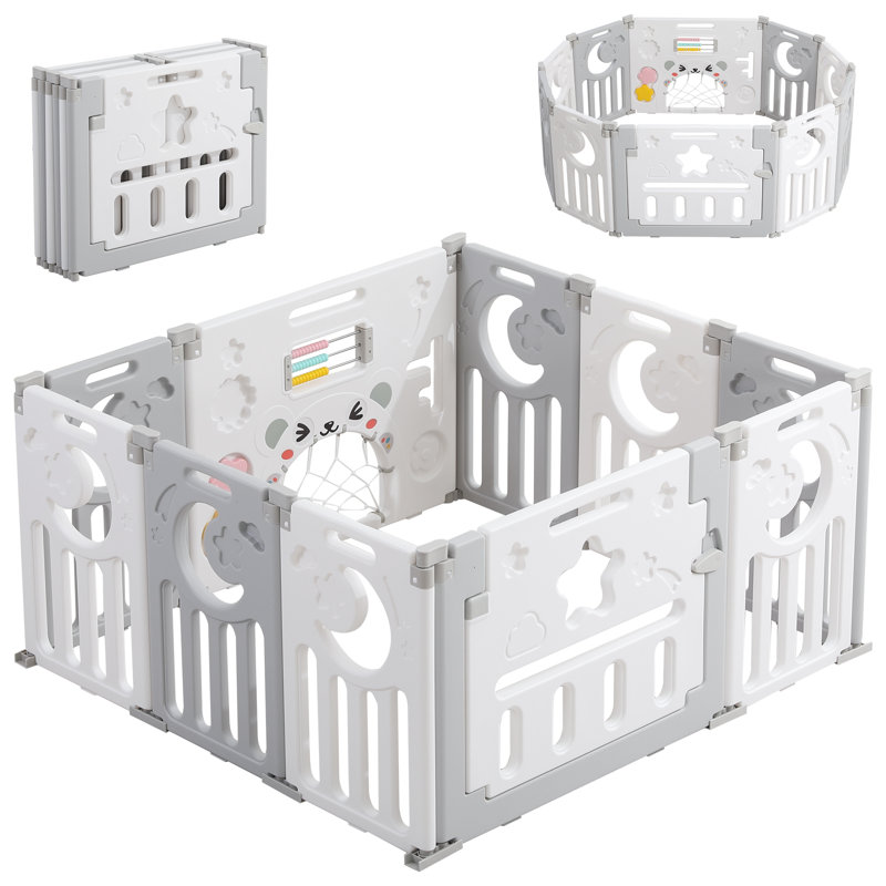 Safe Foldable No - Gaps Baby Playpen for Exploration, 24" H x 45" W x 45" D, Gray/White