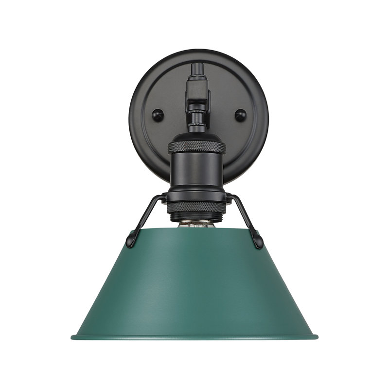 Meuble-lavabo de salle de bain 1 lumière Orwell en laiton vieilli avec pin vert, Noir mat
