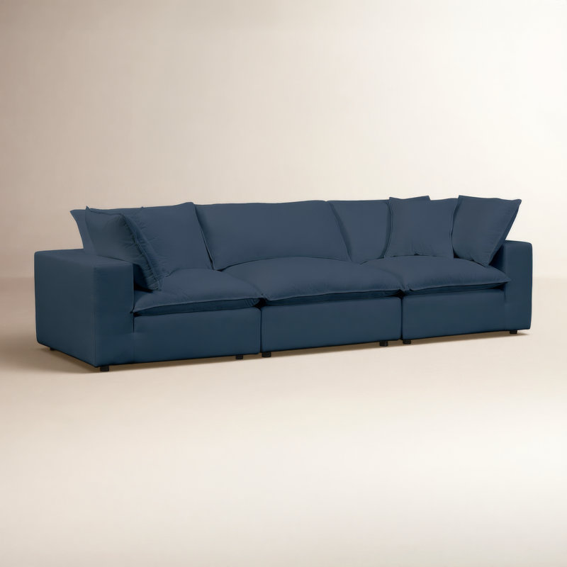 Ellaria 119.7" Square Arm Modular Sofa with Reversible Cushions, Navy Polyester Blend