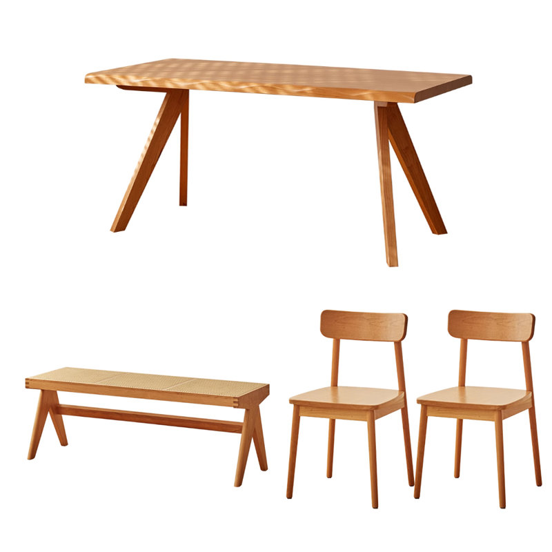 Simple Creative Solid Wood Cherry Wood Table Set, 29.52"H x 62.99"L x 31.49"W