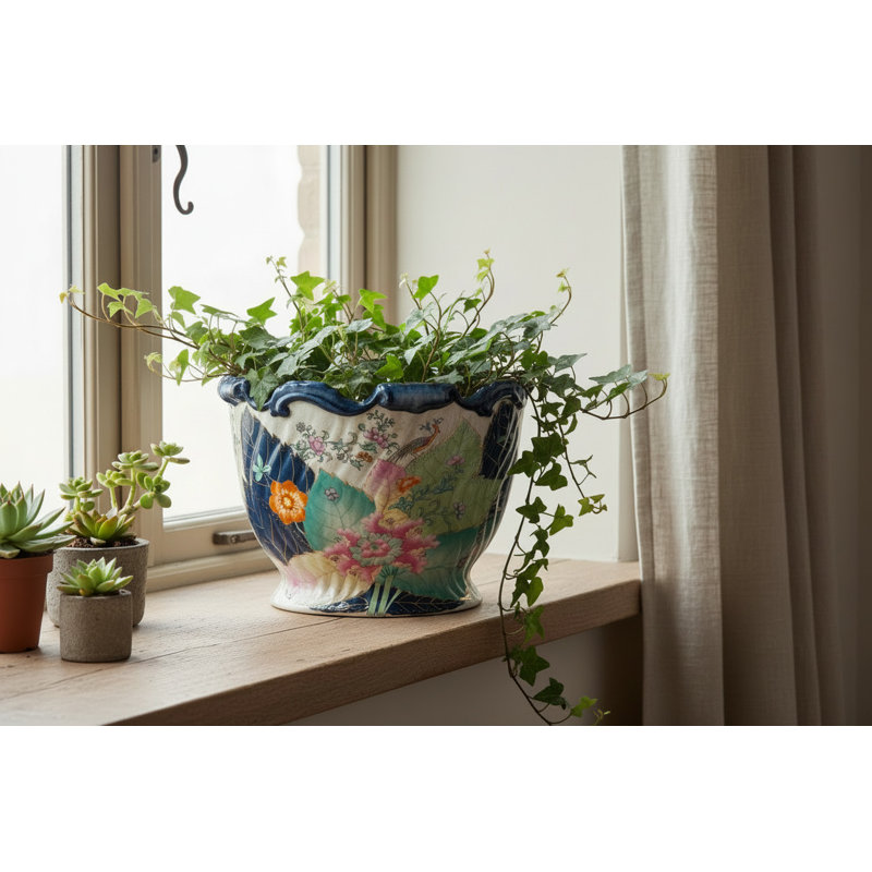 Porcelain Scallop Planter Tobacco Leaf