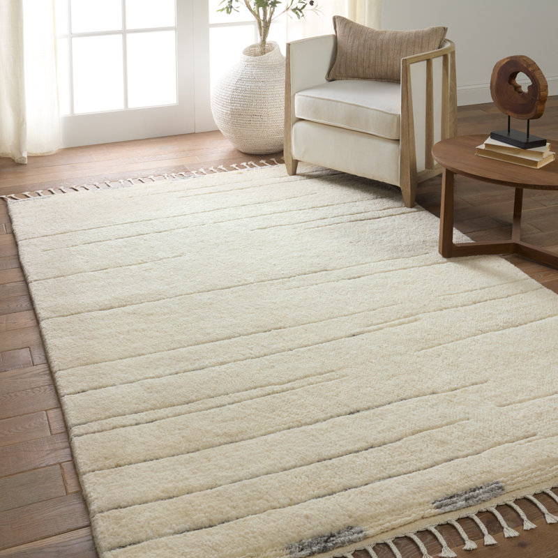 Tapis crème / gris noué à la main Keoka (8 pi x 10 pi), Rectangle 8 pi x 10 pi