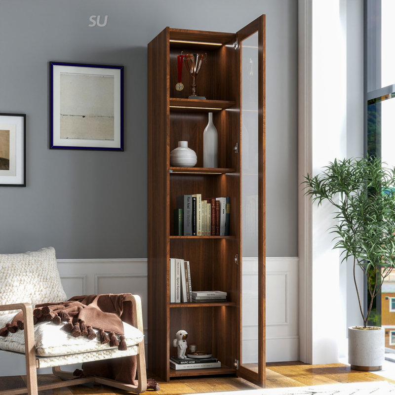 Orca 5-Shelf Bookcase with Acrylic Doors & LED Lights