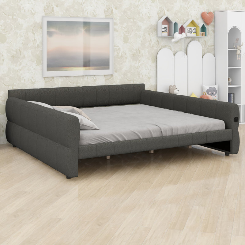 Modern Upholstered Platform Bed, Gray