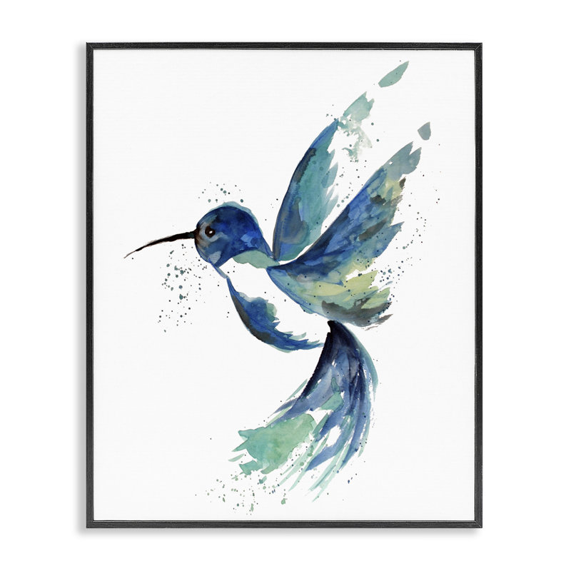 Art moderne de giclée de colibri bleu moderne par Sebastian Grafmann, H 14 po x l 11 po, Giclée encadrée noir minuit