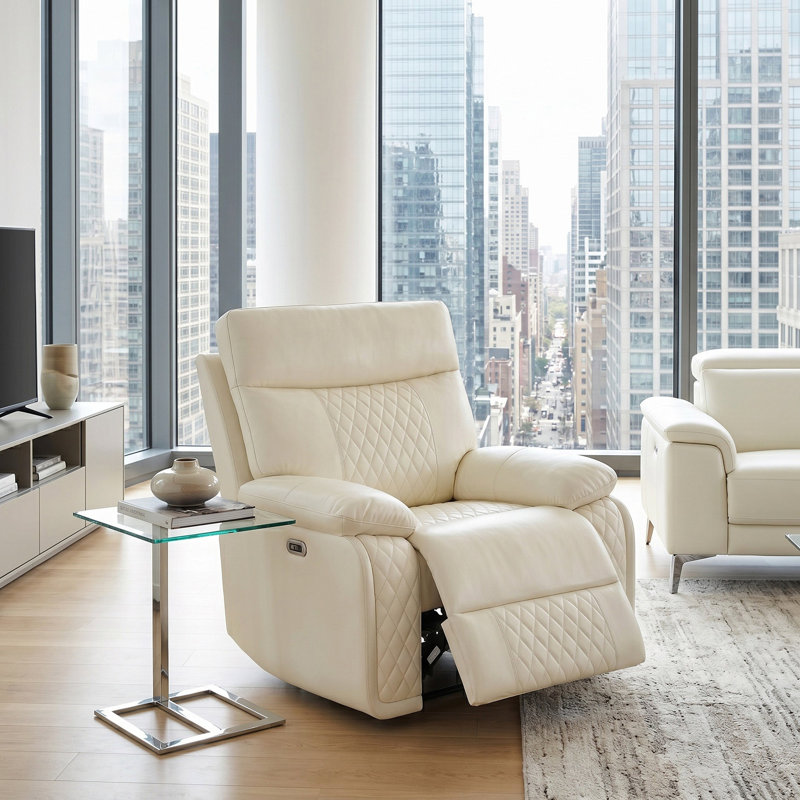 Sterling White Vegan Leather  Reclining  Chair With Cup-Holders And LED Lights