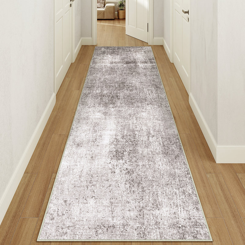 Asher Abstract Modern Machine Woven Asher in Dark Grey, Runner 2' x 8'