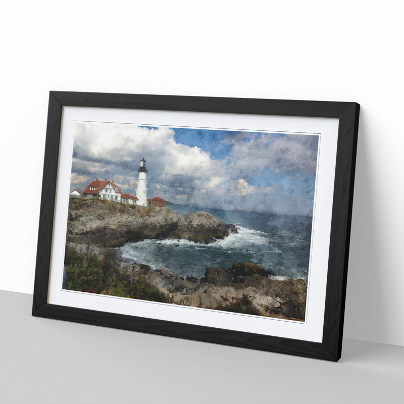 Lighthouse in Maine - Picture Frame Graphic Art, Black Framed, 27cm H x 36cm W x 2cm D