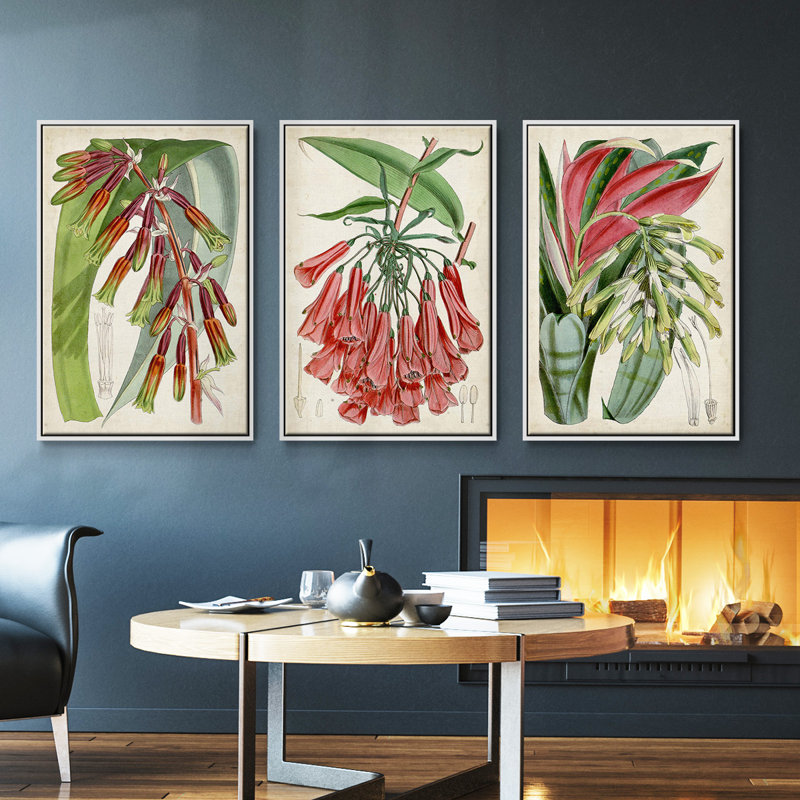 Tropical Gems I - ensemble de 3 reproductions sur toile, H 36 po x l 72 po, Blanc