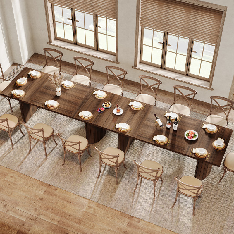 78.74" Extra Long Farmhouse Dining Table, Wooden Rectangular Dining Table With Dual Base, Walnut