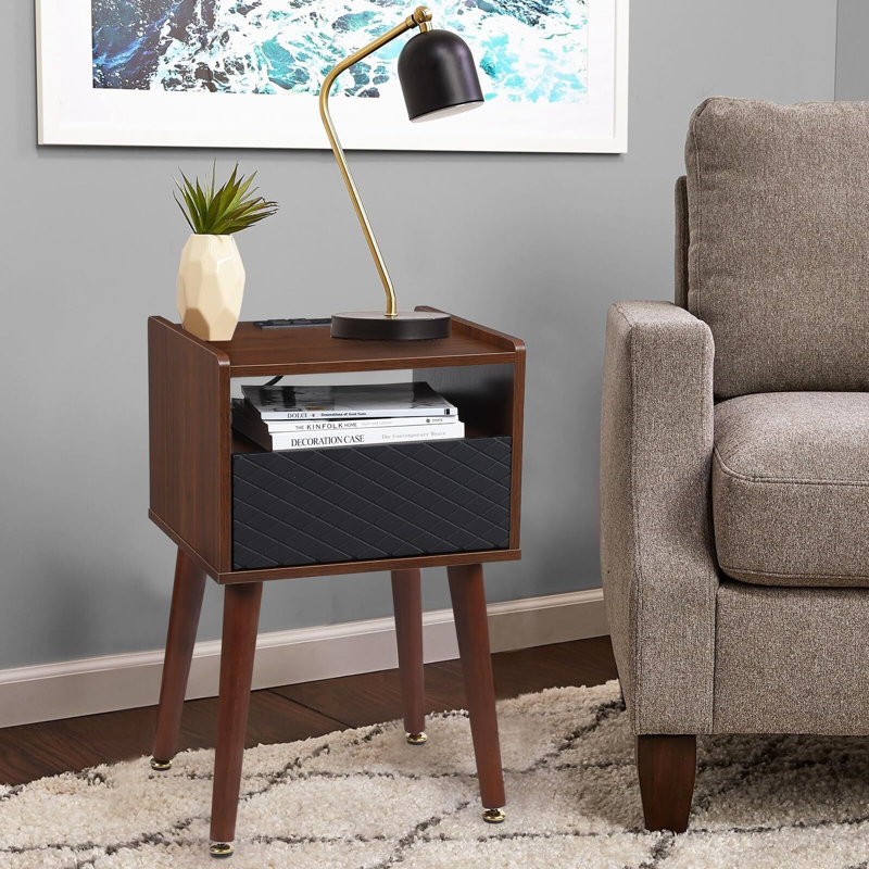 Mid Century Nightstand, Modern Side End Table With Charging Station And Storage