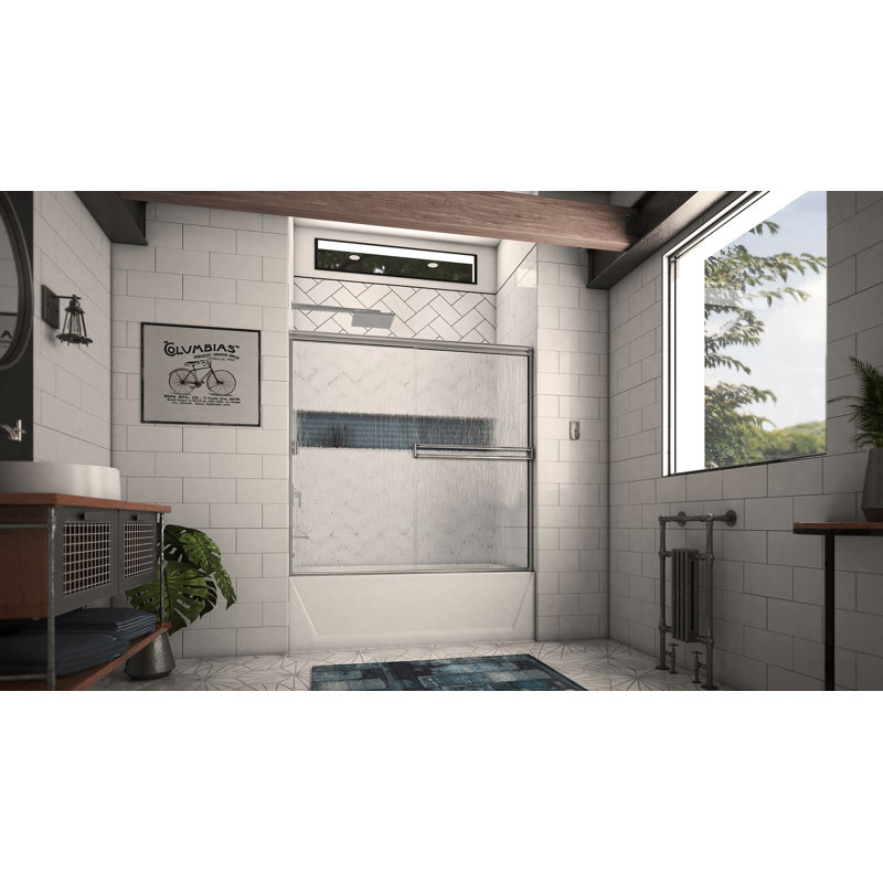 52" W x 55" H Bypass Semi-Frameless Tub Door, Brushed Nickel, Rain