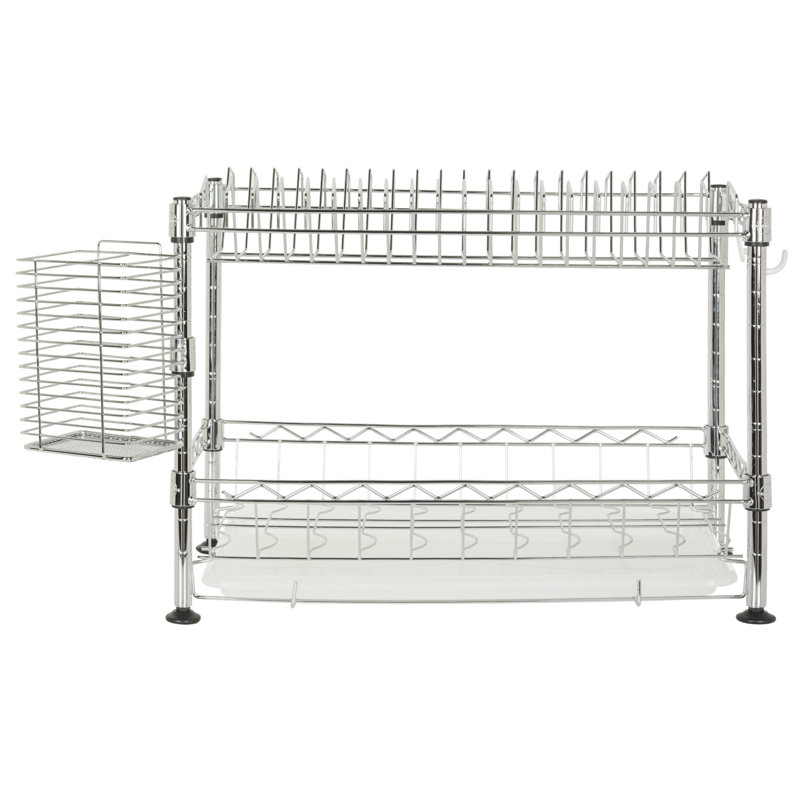 Brooklyn 19" Chrome Adjustable 2-Tier Dish Rack with Utensil Holder