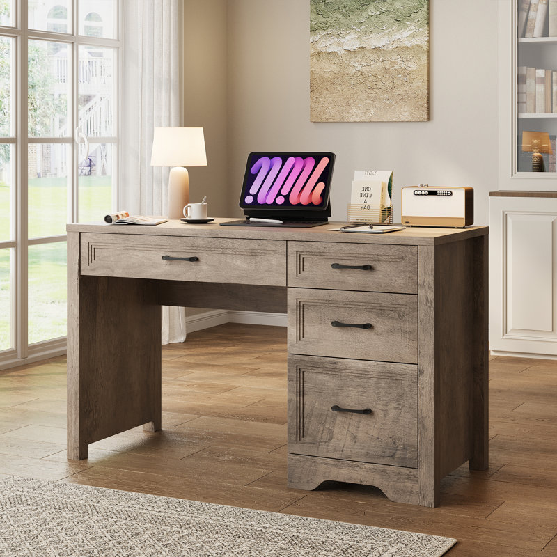 Bureau de direction avec rangement et grand tiroir pour dossiers, Gris