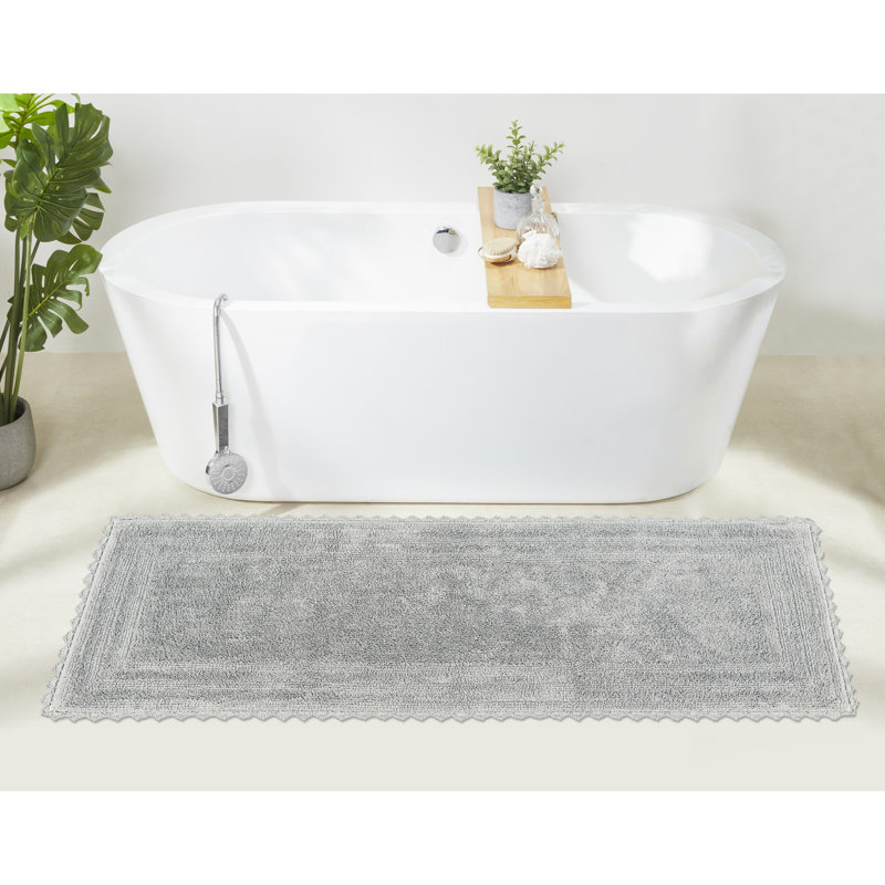 Rasika 100% Cotton 1990 GSM Tufted Reversible Bath Rug, OEKO-TEX Certified, Ultra Soft & Absorbent, Machine Washable Bathroom Rug for Shower, Tub, Sink, Vanity & Spa Areas, Crochet-Inspired Design, 20" x 60" Runner, Gray