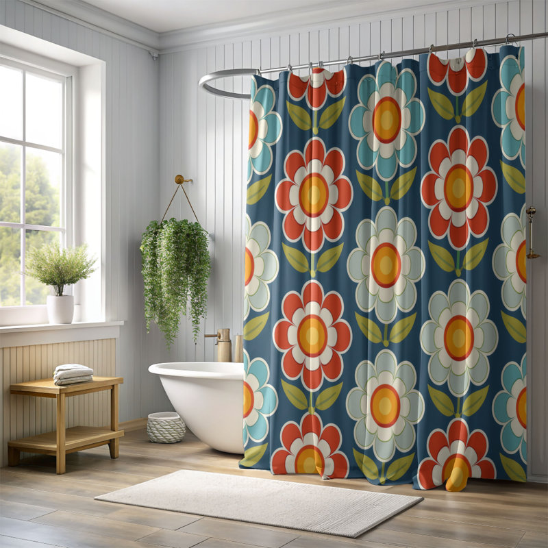 Round Blooms - Rideau de douche Premium, H 74 po x l 71 po