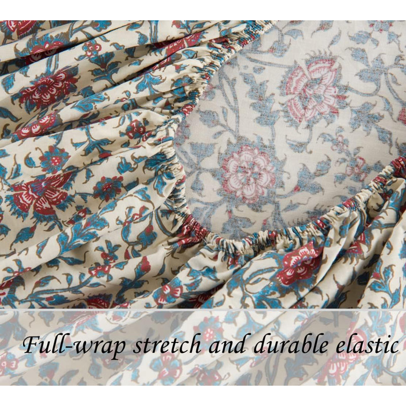 100% Cotton Bedding Printed Sheets Set For Queen Size Bed Up To 14" Deep Mattress, Country Rustic Floral Pattern Bedlinen Sets