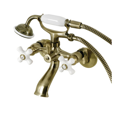 Kingston Brass Kingston Three-Handle 2-Hole Tub Wall Mount Clawfoot Tub Faucet with Hand Shower