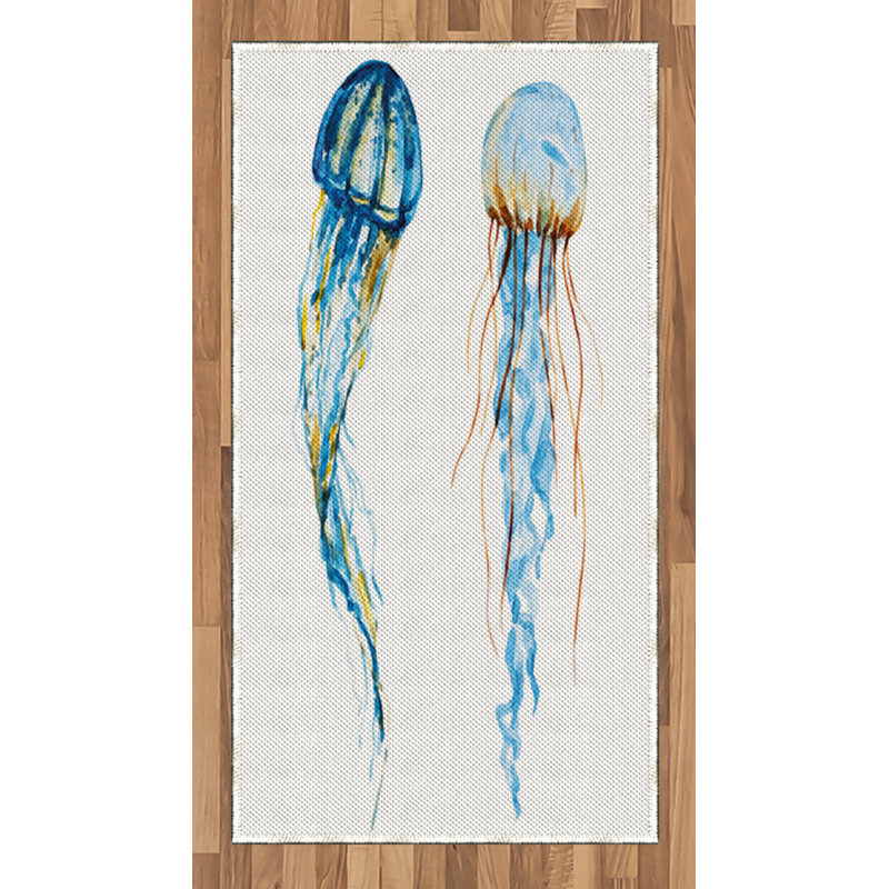 Tapis décoratif à longues fibres en polyester à haute densité Jellyfish, Rectangle 2 pi 7 po x 5 pi