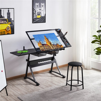 Anglia Adjustable Height Foldable Glass Drafting Table
