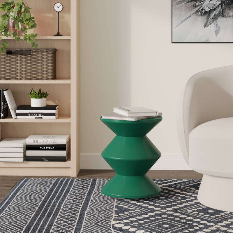 Michailo 15" Modern Hourglass Plastic Side Table, Waterproof Outdoor Patio End Table & Bedroom Nightstand, Green