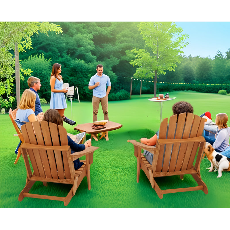 Wooden Outdoor Folding Adirondack Chair With Pre-Assembled Backrest & Seatboard, Brown