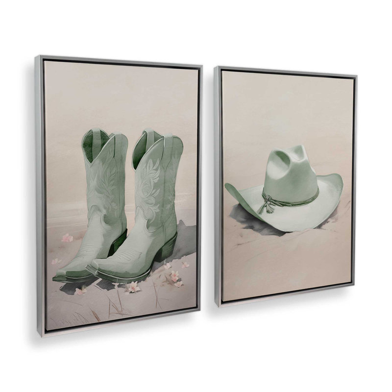 «Cowboy Essentials» en vert, ensemble de 2, Cadre flottant en chrome poli, H 31 po x l 42 po