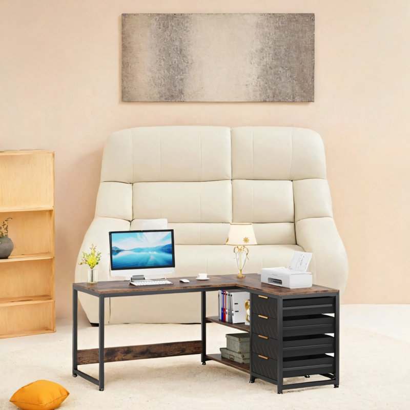 Bureau en coin 59 po, Brun / Noir