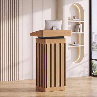 Small Reception Desk with 2-Tier Shelf & Cable Hole